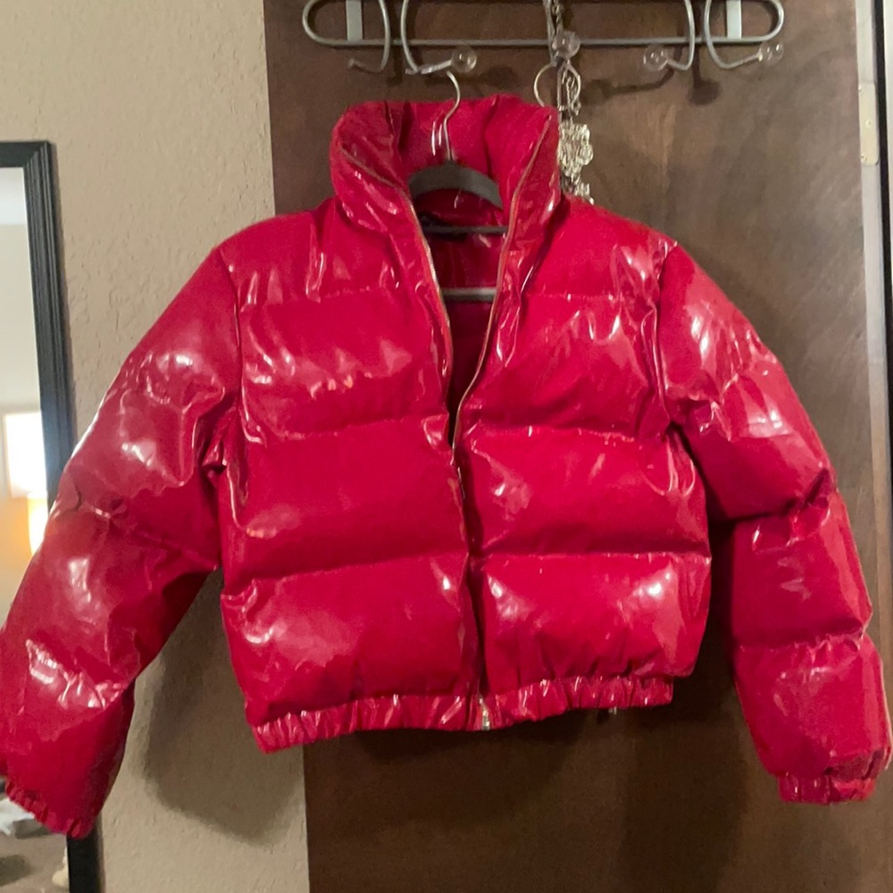 PLT Red vinyl puff jacket